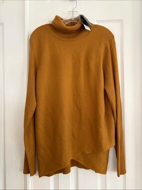 Tahari cashmere blend sweater mustard gold cowl neck ribbed tunic Plus size XXL